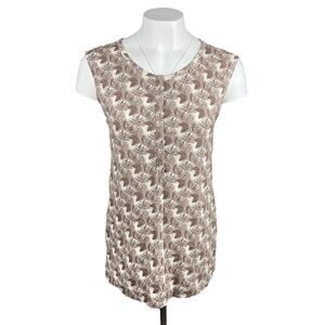 NWT KATE QUINN Forest Pine Print Half Button Up Short Sleeve Top Sz Large